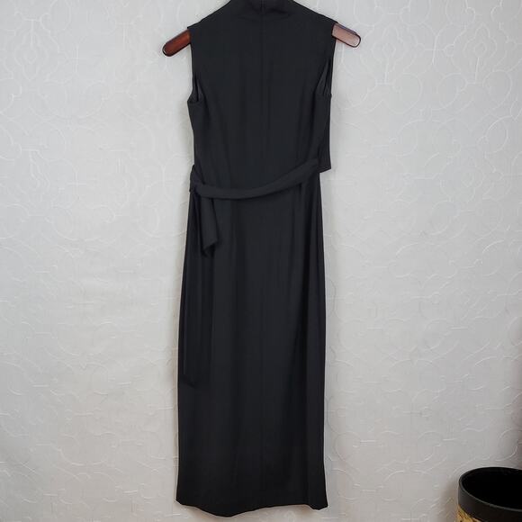 Jones New York Structured Wrap Dress 4 Black‎ Tie Belt Maxi Cocktail Party LBD - Picture 2 of 14